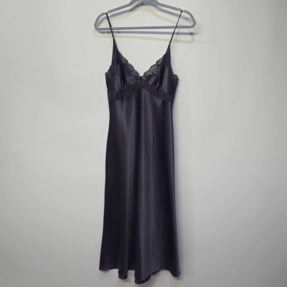 Vintage Linea Donatella Maxi Nightgown Medium Black Babydoll Satin Lace Romantic - Picture 4 of 9